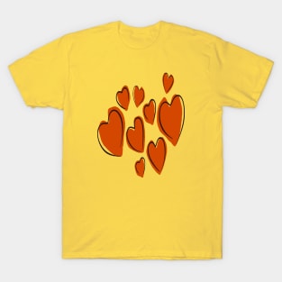 Cute Hearts Hand Drawn Orange Romantic Doodle T-Shirt